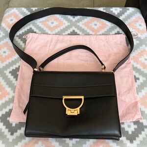 NWT Coccinelle Arlettis Black Leather Handbag detachable crossbody strap Medium